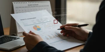 Person reviewing 2025 employee benefits statement with open enrollment calendar