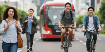 Diverse commuters utilizing various transportation methods, symbolizing commuter benefits