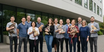 Pet Insurance as Employee Benefit: Is It Worth It in 2025? Employees with pets smiling outside a modern office building, symbolizing pet insurance benefits