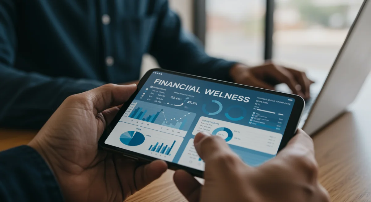 Financial wellness app on a smartphone, promoting employee financial health