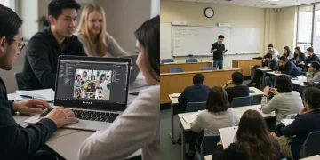 Students comparing online and in-person degree program experiences in the US