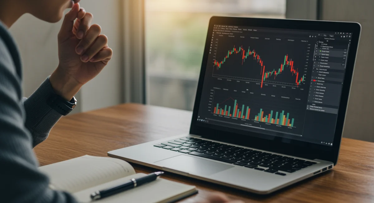 Individual reviewing personal financial statements and planning future goals