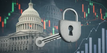 Digital lock and key over financial charts, representing new SEC regulations and investor protection for 2025.
