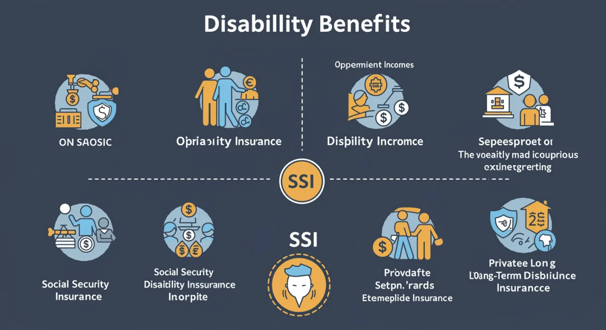 Infographic detailing types of US disability benefits