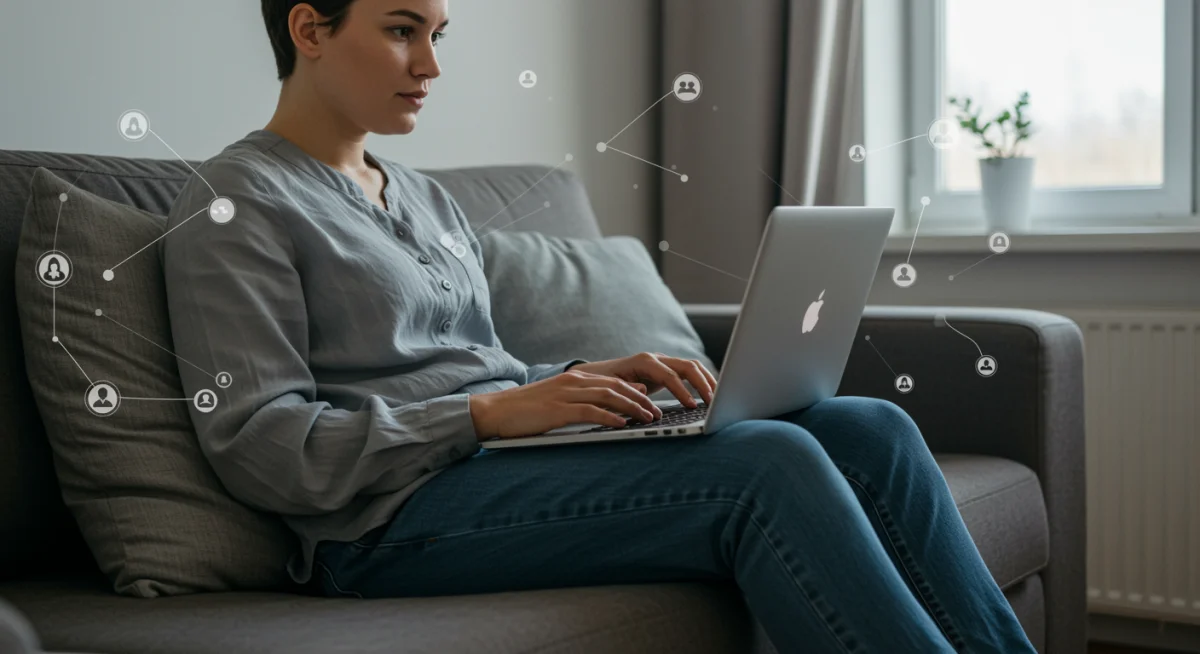 Individual engaging in a virtual therapy session on a laptop, highlighting digital mental health access.