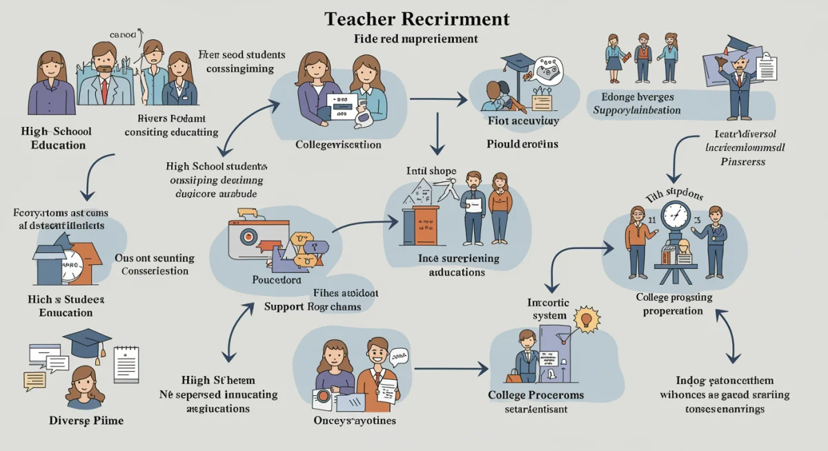 Teacher recruitment pipeline graphic showing diverse pathways into the profession.