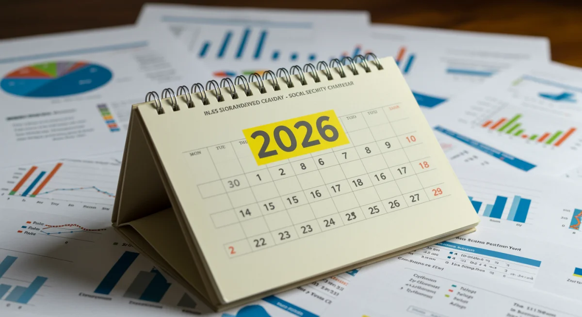 Calendar 2026 with financial documents for Social Security updates