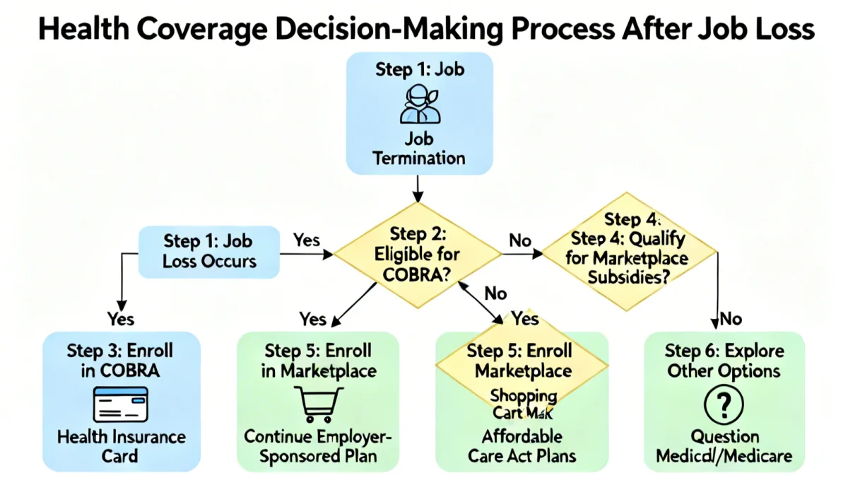 Decision flowchart for health coverage options after job loss