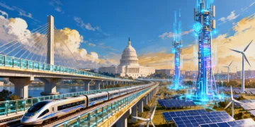 Modernized infrastructure projects with US Capitol backdrop