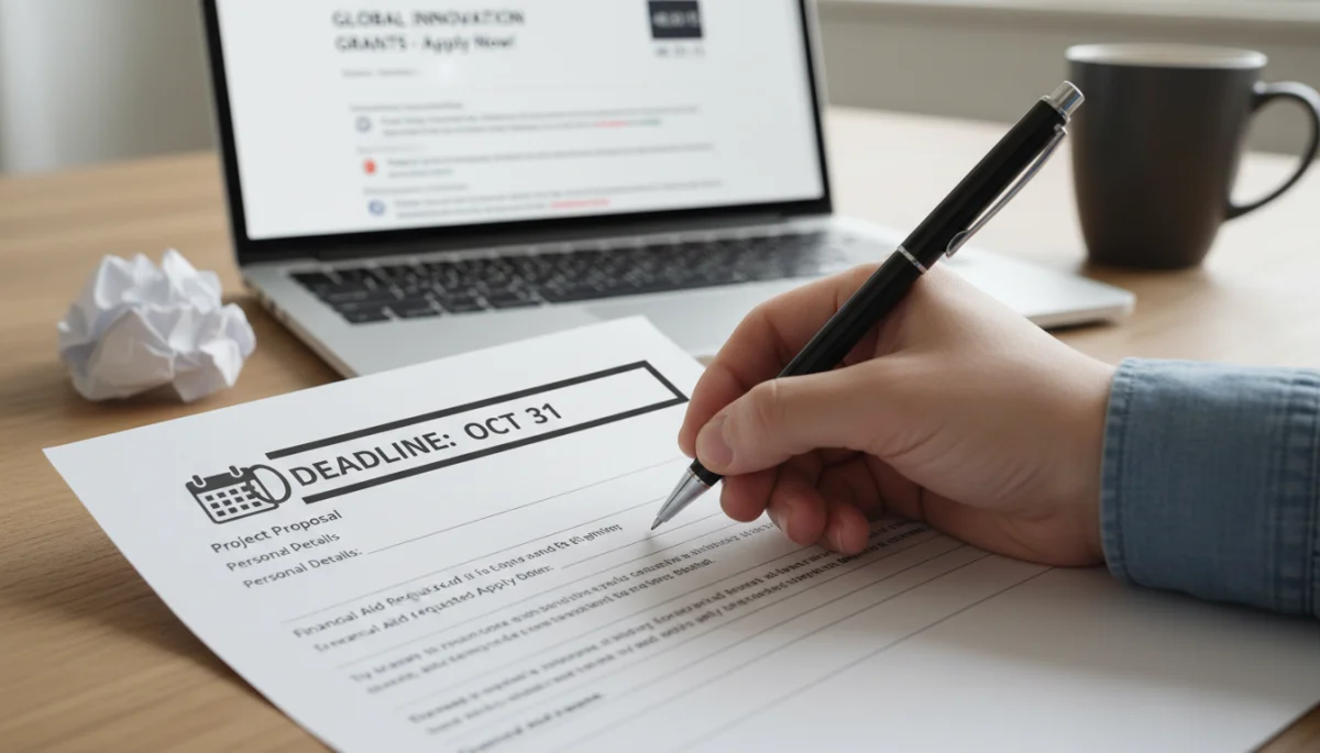 Hand filling out a federal education grant application form.