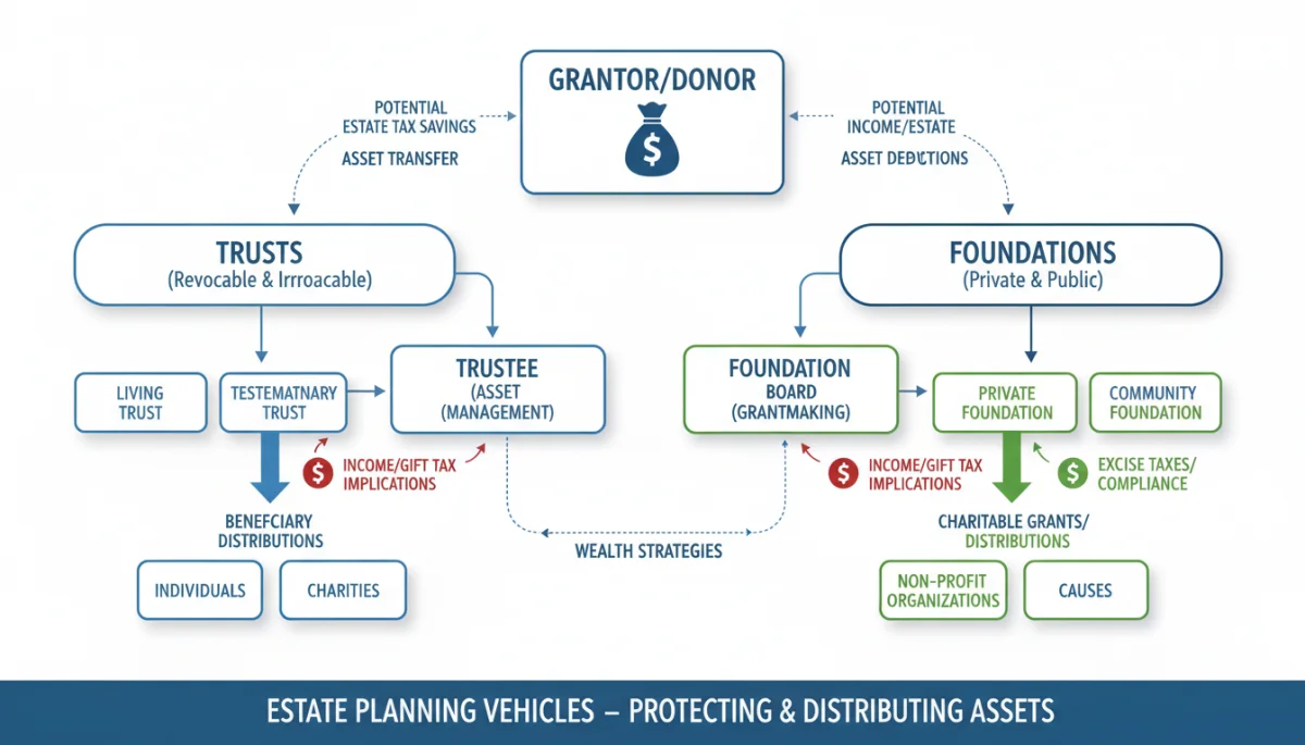 Infographic showing asset flow and tax strategies in estate planning
