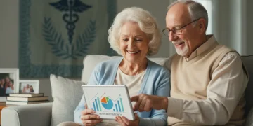 Couple planning retirement finances with healthcare projections
