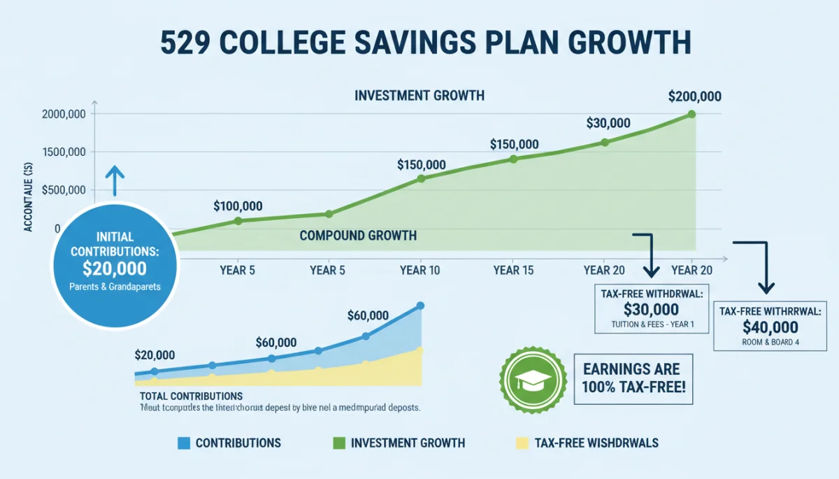 Infographic showing 529 plan growth and benefits