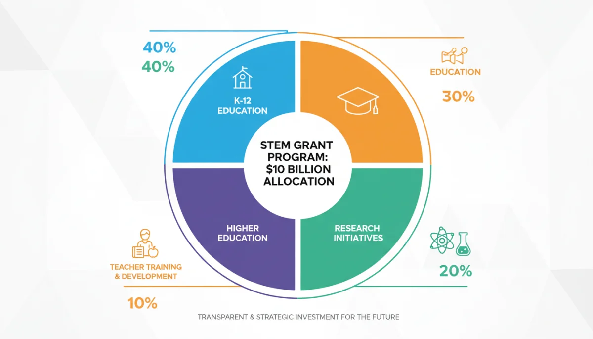 Infographic showing the breakdown of the  billion STEM grant allocation across different educational sectors.