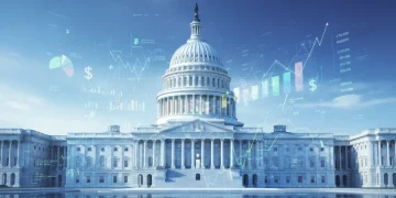 United States Capitol Building with overlayed financial charts representing the 2026 Federal Budget Proposal