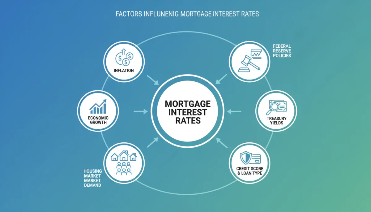 Infographic detailing factors influencing mortgage interest rates