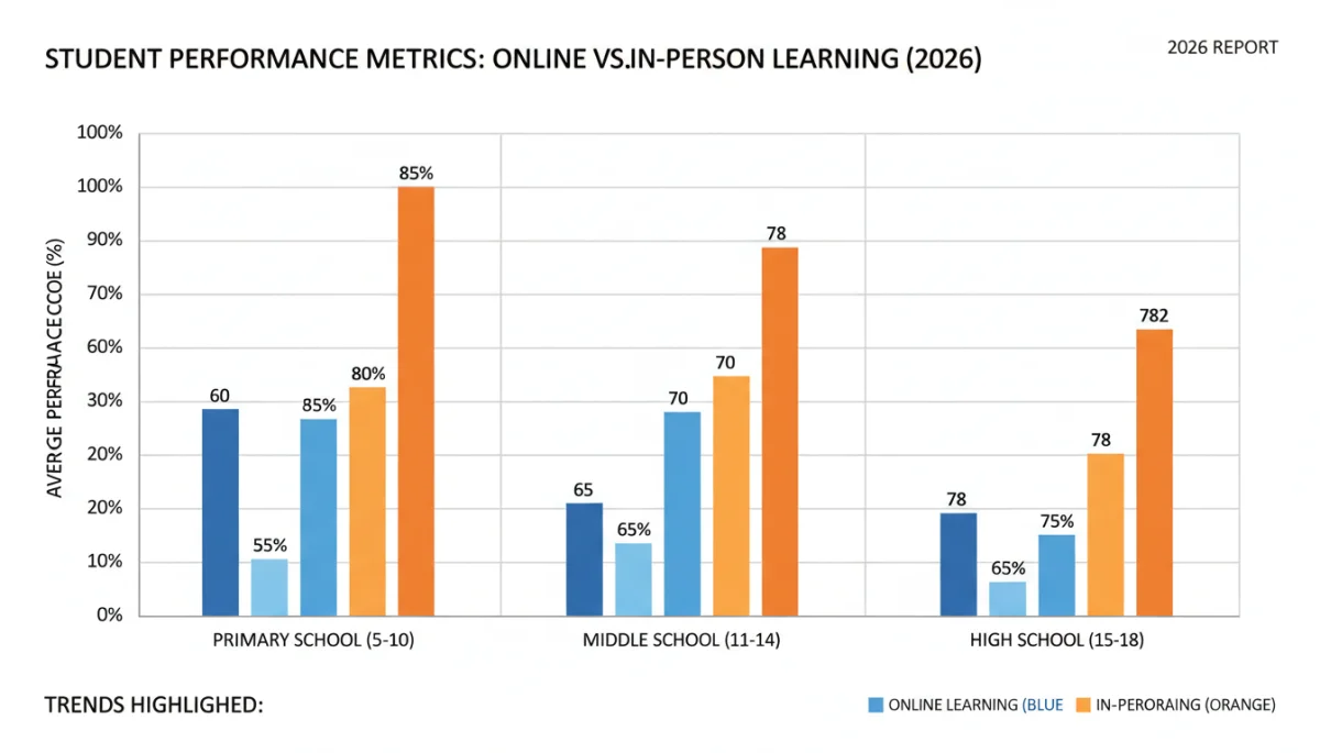 Graph showing 2026 student performance comparison in online and in-person settings