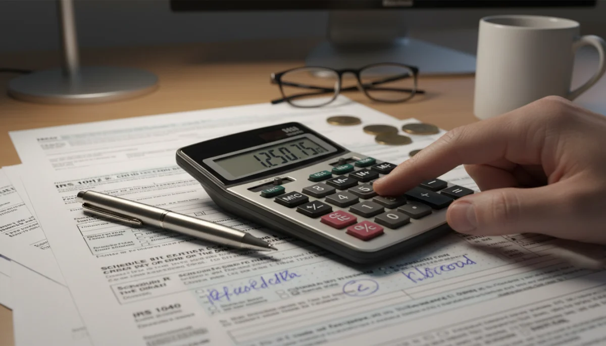 Calculator and tax forms representing Child Tax Credit calculations