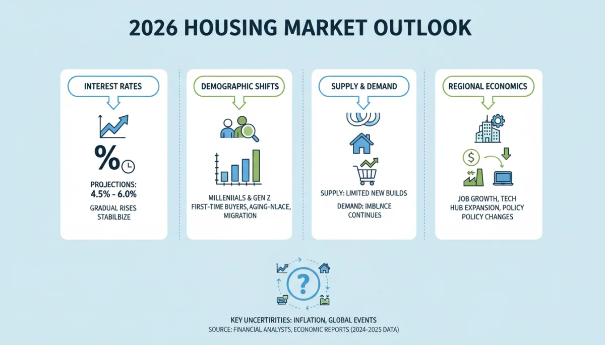 Infographic showing 2026 housing market influencing factors