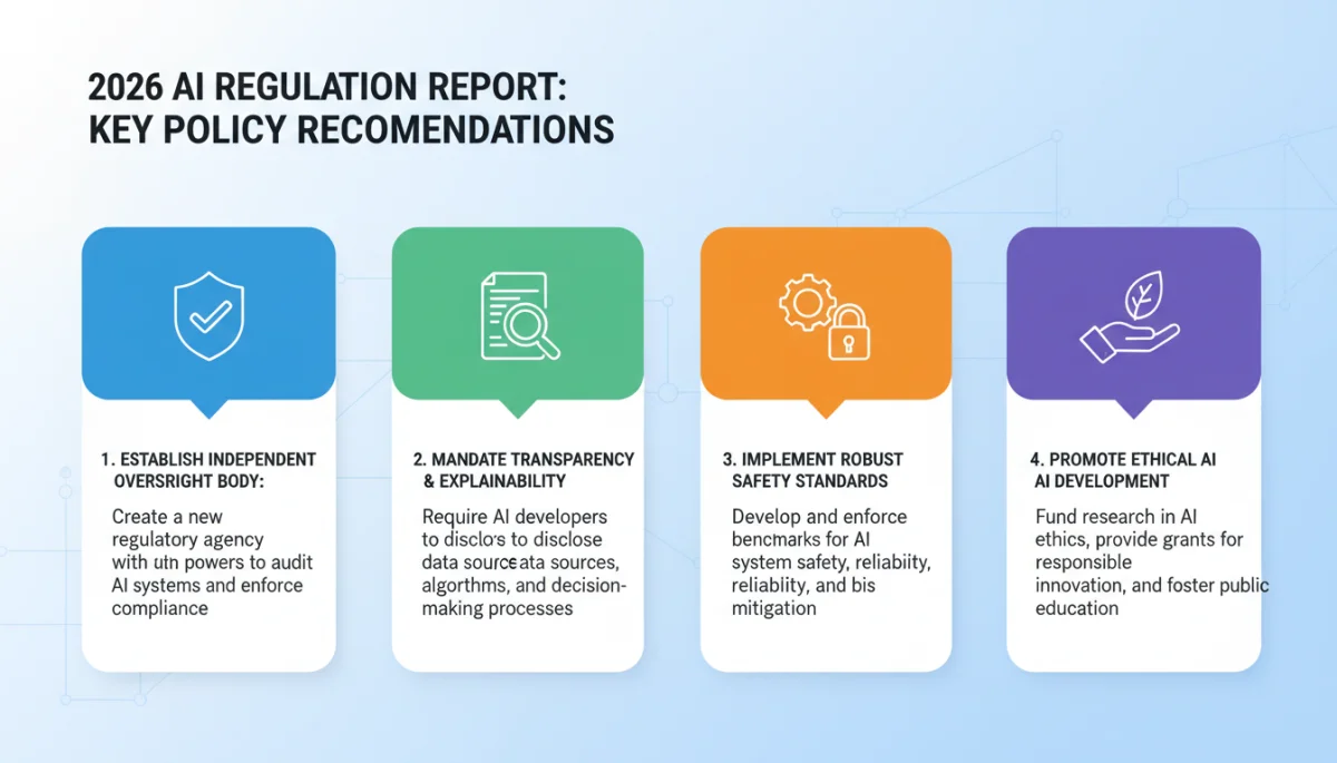 Infographic showing four key policy recommendations for AI regulation.