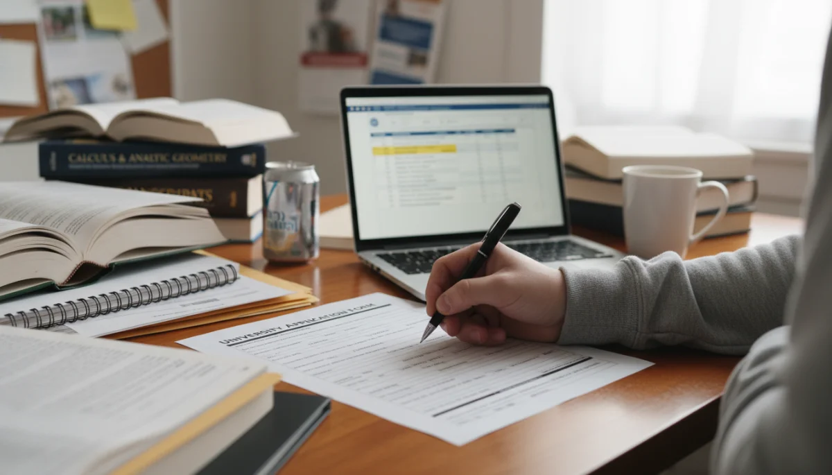 Student preparing college application form, highlighting detailed process