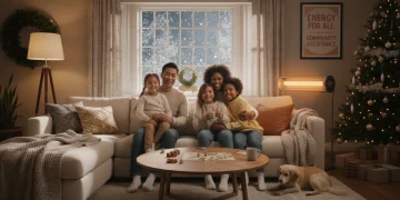 Family staying warm at home with energy assistance