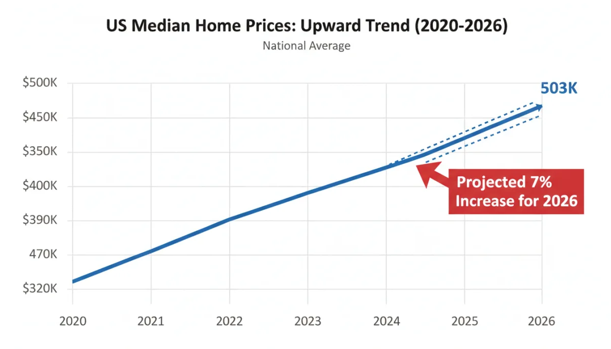 Graph illustrating the projected 7% increase in US median home prices for 2026.
