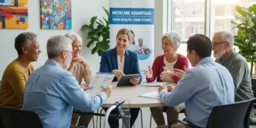 Seniors discussing Medicare Advantage plans with an advisor