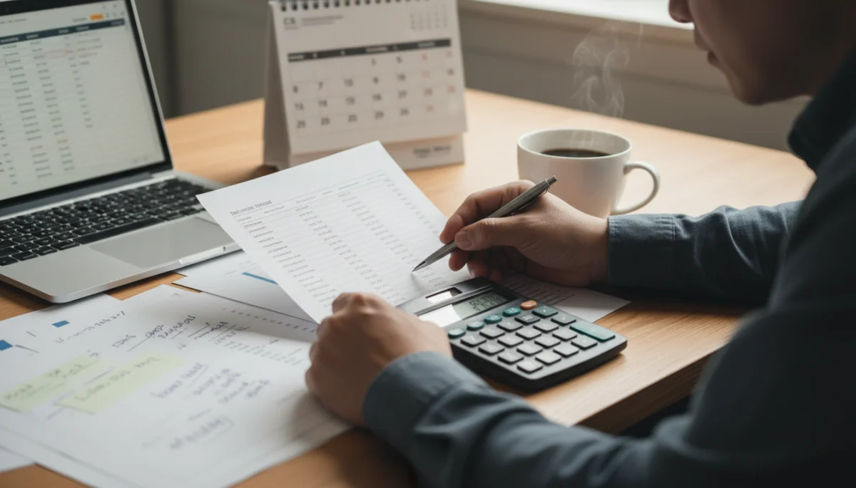 Person analyzing 401k statement and financial projections