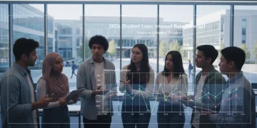 Students analyzing 2026 student loan interest rate projections on a screen